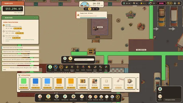 Building power, water and fuel lines from the utilities menu